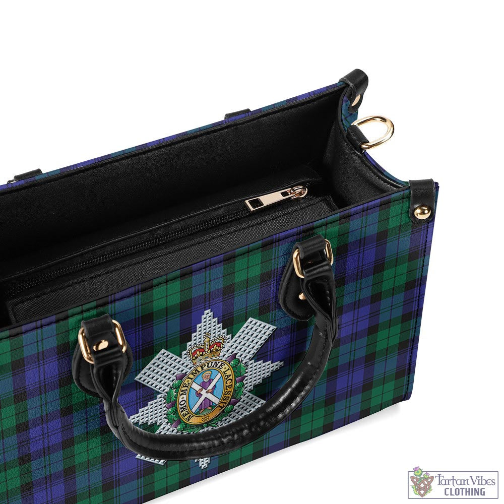 Tartan Vibes Clothing Black Watch Modern Tartan Luxury Leather Handbags with Family Crest