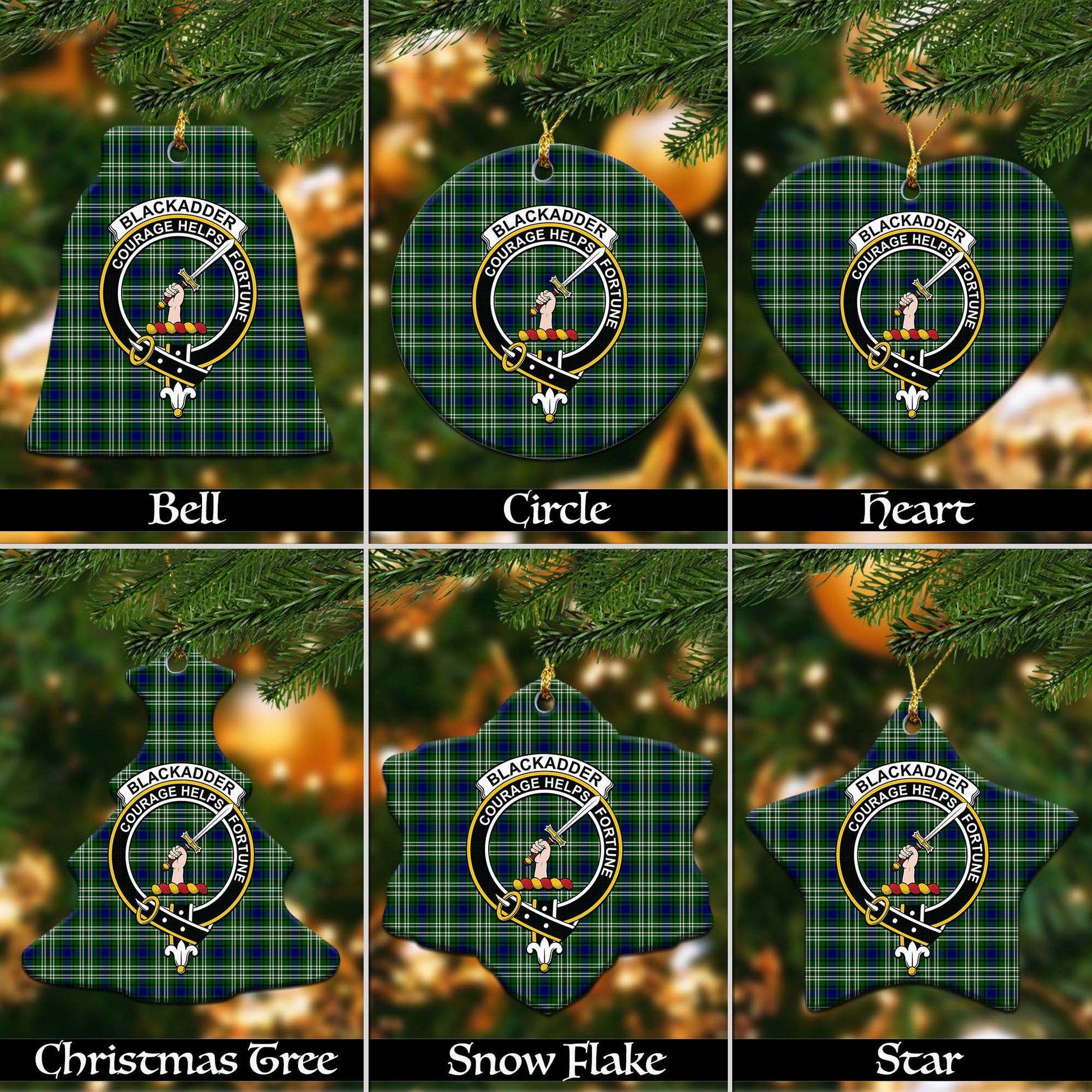 Blackadder Tartan Christmas Ornaments with Family Crest Ceramic Bell Pack 1: ornament * 1 piece - Tartanvibesclothing