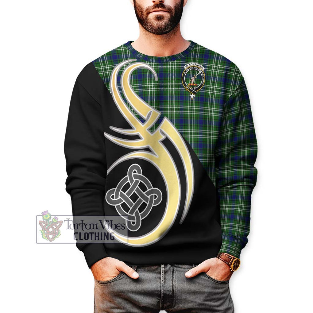 Blackadder Tartan Sweatshirt with Family Crest and Celtic Symbol Style Unisex - Tartan Vibes Clothing