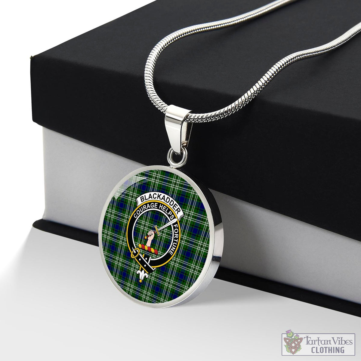 Blackadder Tartan Circle Necklace with Family Crest Luxury Necklace (Silver) No - Tartan Vibes Clothing