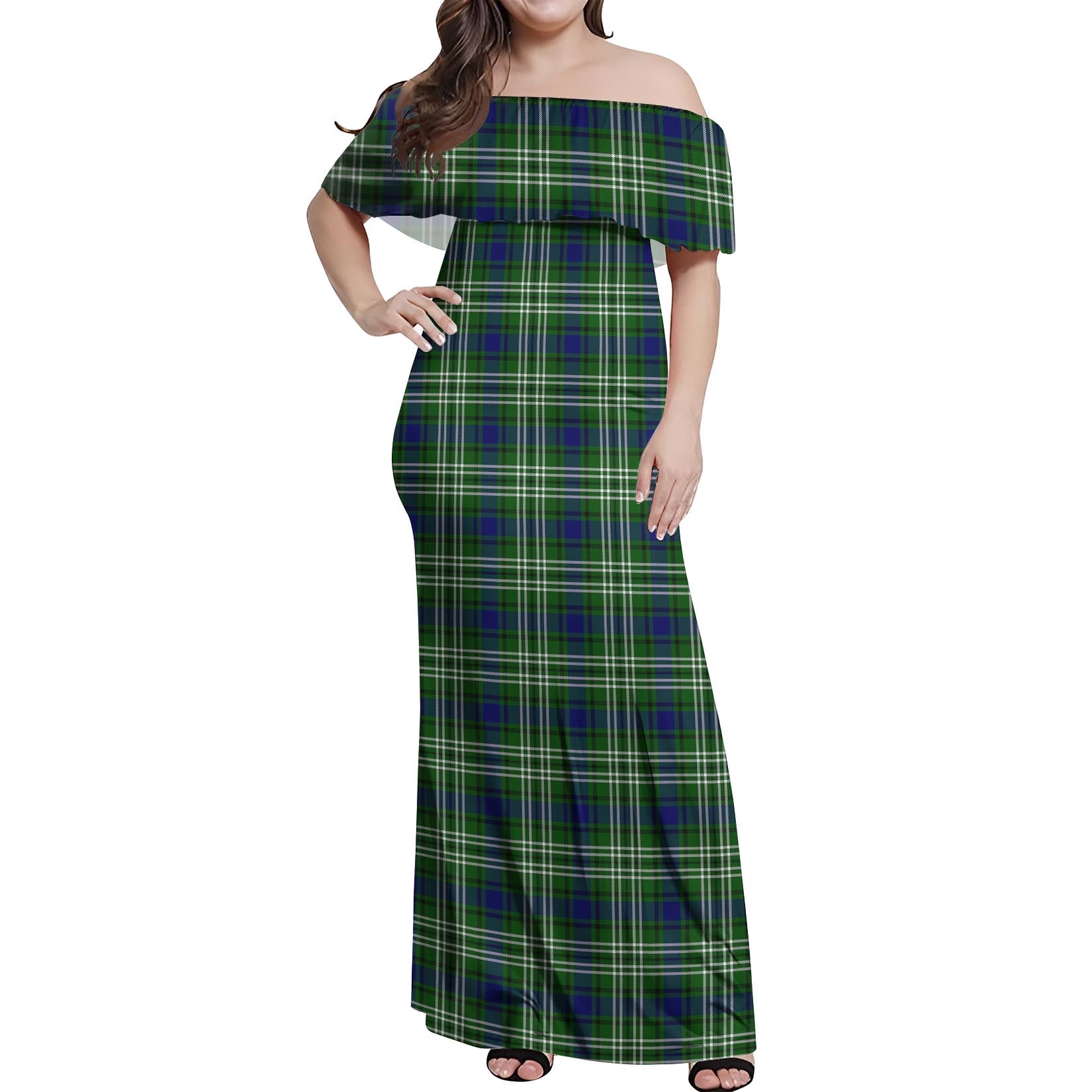 Blackadder Tartan Off Shoulder Long Dress Women's Dress - Tartanvibesclothing