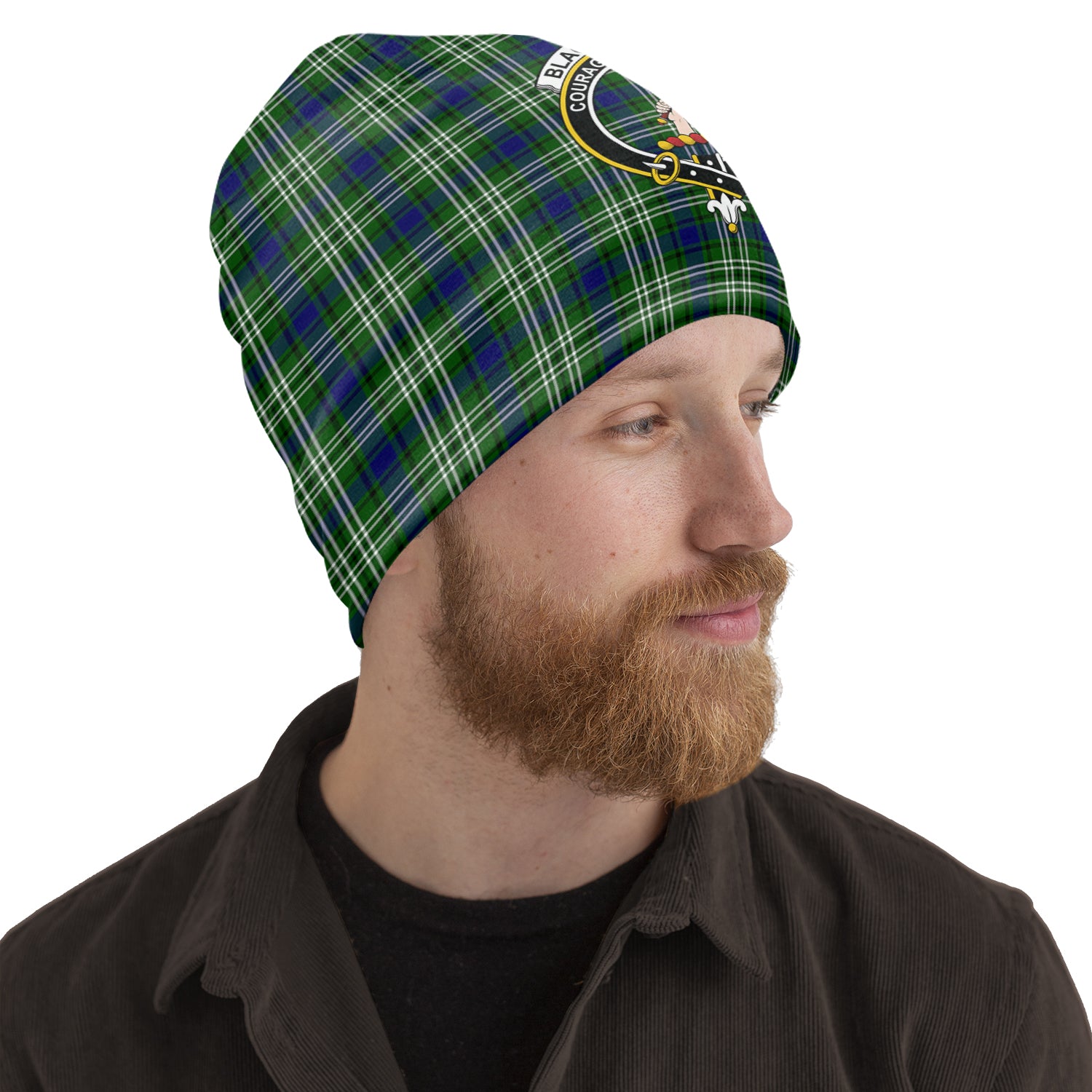 Blackadder Tartan Beanies Hat with Family Crest One Size 22 inches 15.5 inches - Tartanvibesclothing