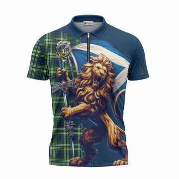 Blackadder Tartan Family Crest Zipper Polo Shirt with Scottish Majestic Lion Unisex - Tartan Vibes Clothing