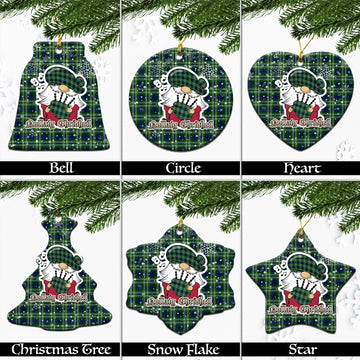 Blackadder Tartan Christmas Ceramic Ornaments with Scottish Gnome Playing Bagpipes