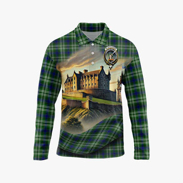 Blackadder Tartan Family Crest Long Sleeve Polo Shirt with Scottish Ancient Castle Style Unisex - Tartan Vibes Clothing