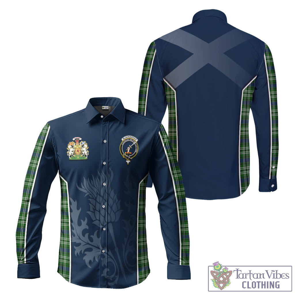 Blackadder Tartan Long Sleeve Button Up Shirt with Family Crest and Scottish Thistle Vibes Sport Style Men's Shirt - Tartan Vibes Clothing