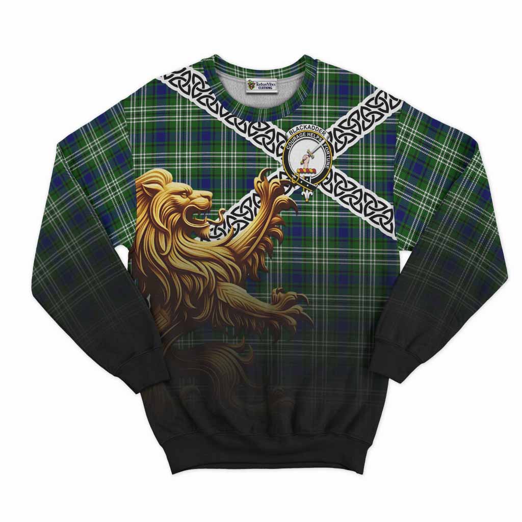 Blackadder Crest Tartan Sweatshirt with Golden Lion Emblem Celtic Style Unisex - Tartan Vibes Clothing