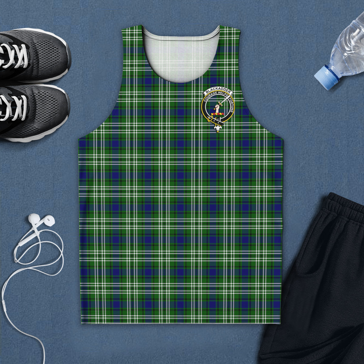 Blackadder Tartan Mens Tank Top with Family Crest 5XL - Tartan Vibes Clothing