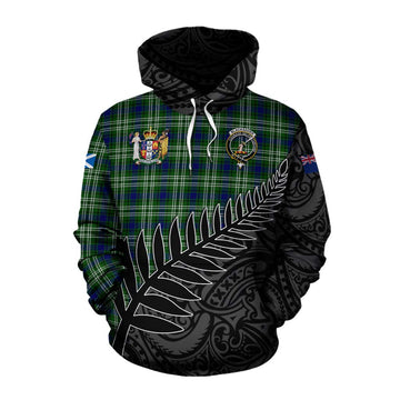 Blackadder Crest Tartan Cotton Hoodie with New Zealand Silver Fern Half Style Pullover Hoodie XS - Tartan Vibes Clothing