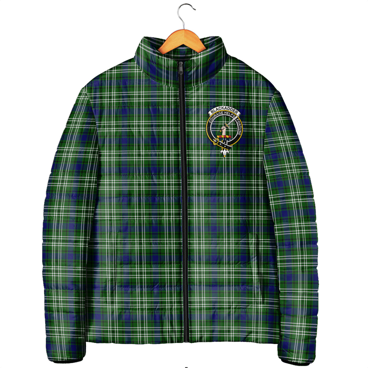 Blackadder Tartan Padded Jacket with Family Crest Men's Padded Jacket - Tartan Vibes Clothing