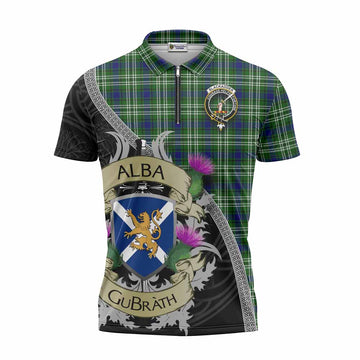 Blackadder Tartan Family Crest Zipper Polo Shirt Lion Rampant Royal Thistle Shield Celtic Inspired Unisex - Tartan Vibes Clothing