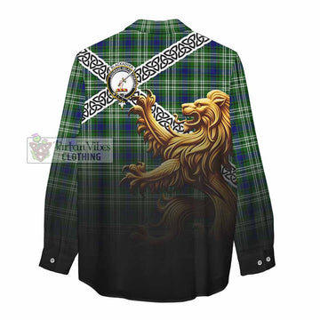 Blackadder Crest Tartan Women's Casual Shirt with Golden Lion Emblem Celtic Style - Tartan Vibes Clothing
