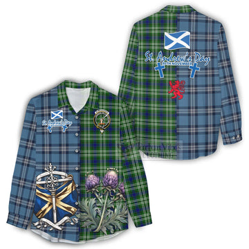 Blackadder Tartan Women's Casual Shirt Happy St. Andrew's Day Half Tartan Style - Tartan Vibes Clothing