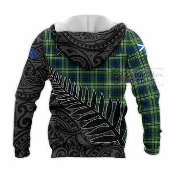 Blackadder Crest Tartan Knitted Hoodie with New Zealand Silver Fern Half Style - Tartan Vibes Clothing