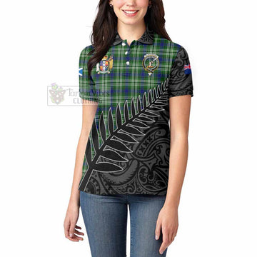 Blackadder Crest Tartan Women's Polo Shirt with New Zealand Silver Fern Half Style - Tartan Vibes Clothing