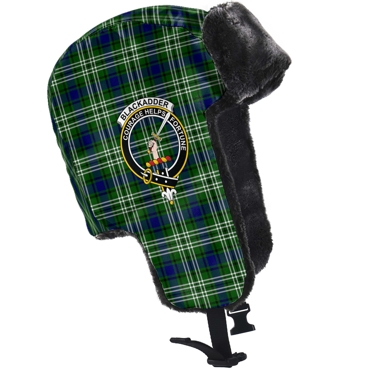 Blackadder Tartan Winter Trapper Hat with Family Crest - Tartan Vibes Clothing