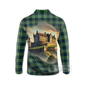 Blackadder Tartan Family Crest Long Sleeve Polo Shirt with Scottish Ancient Castle Style - Tartan Vibes Clothing
