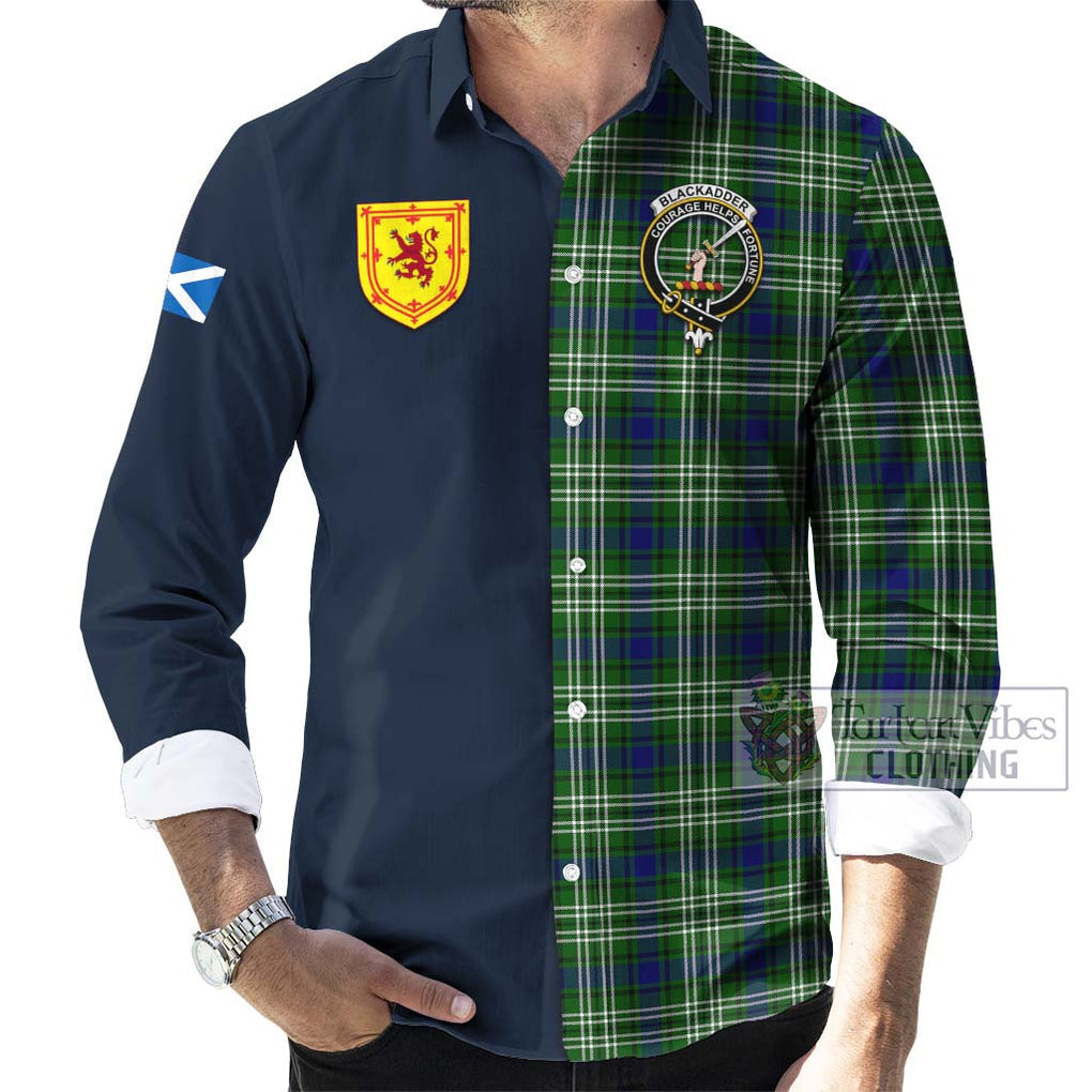 Blackadder Tartan Long Sleeve Button Shirt Alba with Scottish Lion Royal Arm Half Style Men's Shirt - Tartan Vibes Clothing