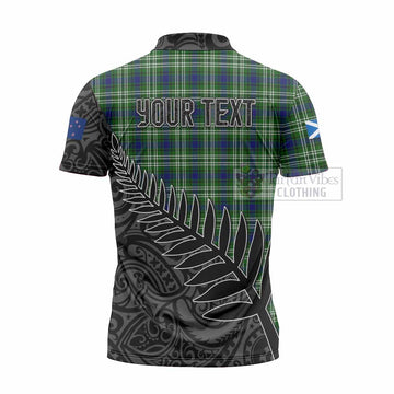 Blackadder Crest Tartan Zipper Polo Shirt with New Zealand Silver Fern Half Style - Tartan Vibes Clothing