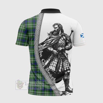 Blackadder Tartan Clan Crest Zipper Polo Shirt with Highlander Warrior Celtic Style - Tartan Vibes Clothing