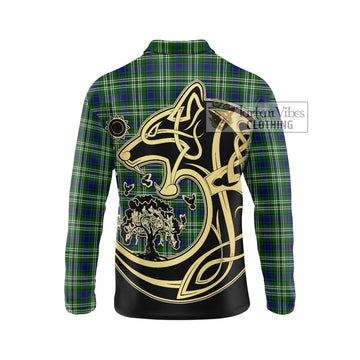 Blackadder Tartan Long Sleeve Polo Shirt with Family Crest Celtic Wolf Style - Tartan Vibes Clothing