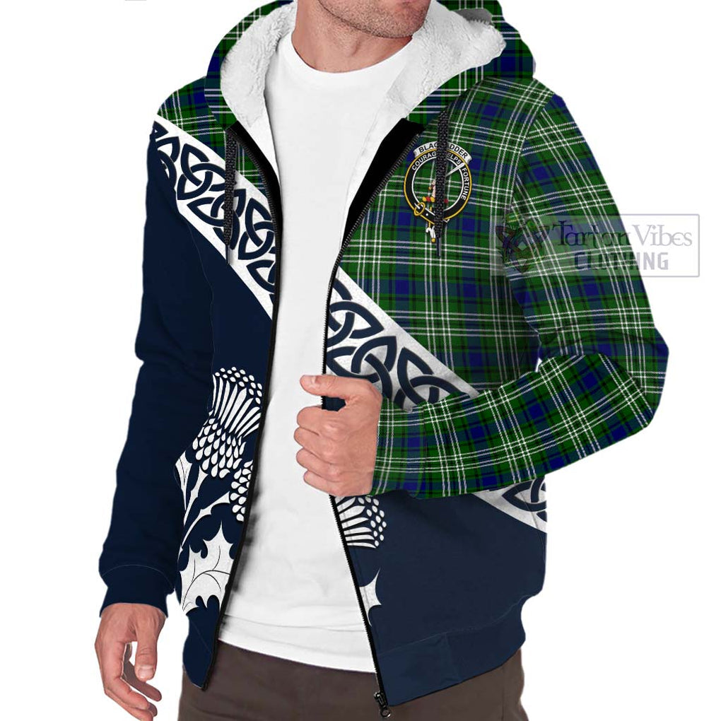 Blackadder Tartan Sherpa Hoodie Featuring Thistle and Scotland Map - Tartan Vibes Clothing