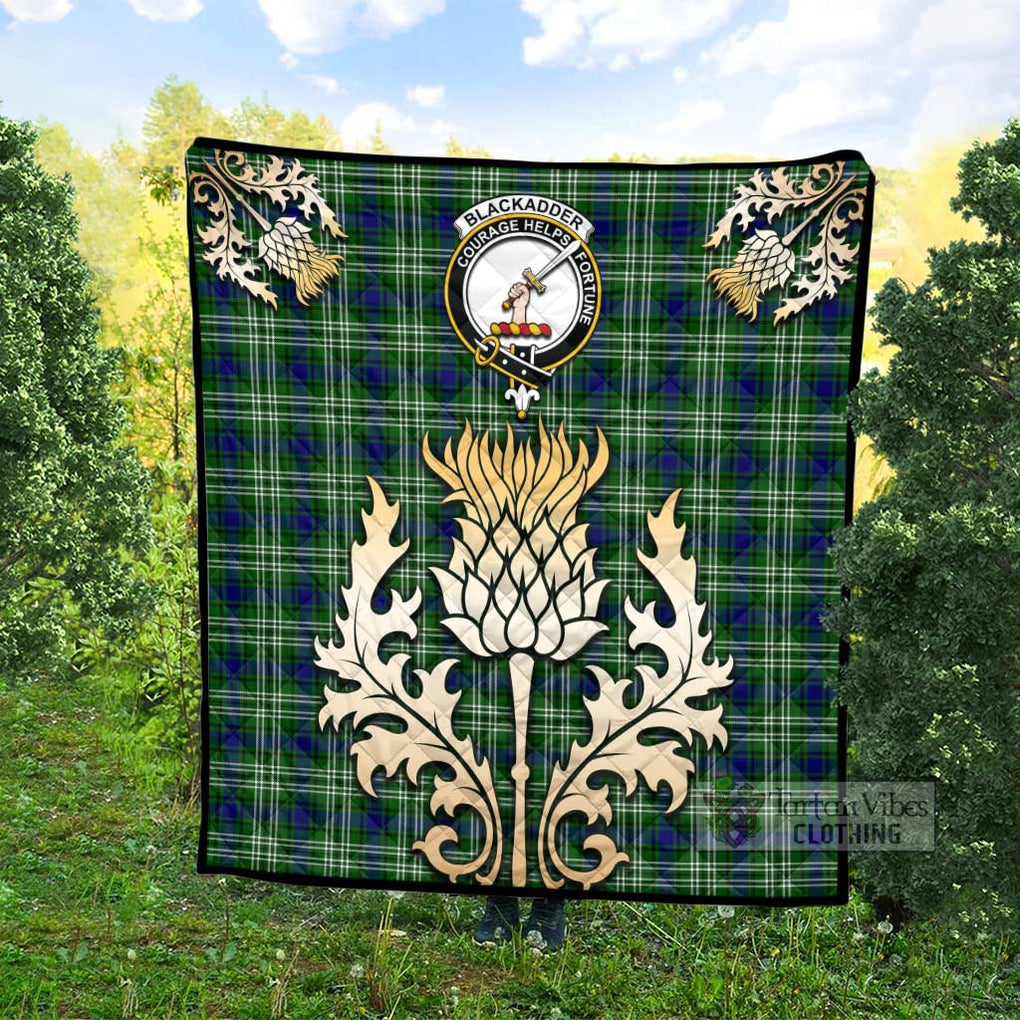 Blackadder Tartan Quilt with Family Crest and Golden Thistle Style - Tartan Vibes Clothing
