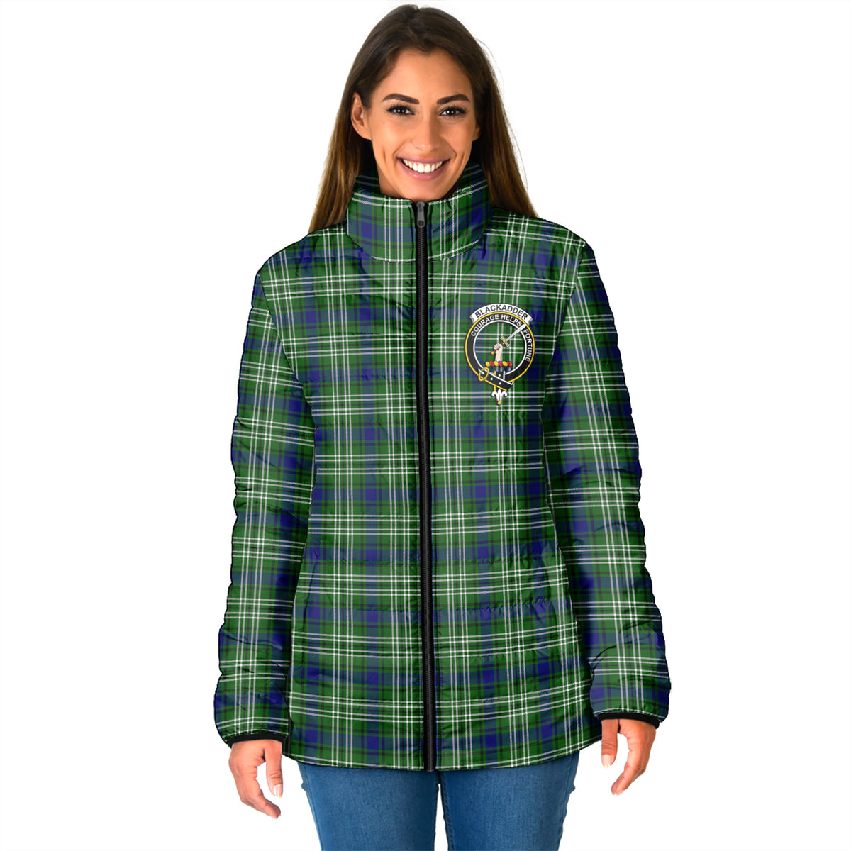 Blackadder Tartan Padded Jacket with Family Crest - Tartan Vibes Clothing