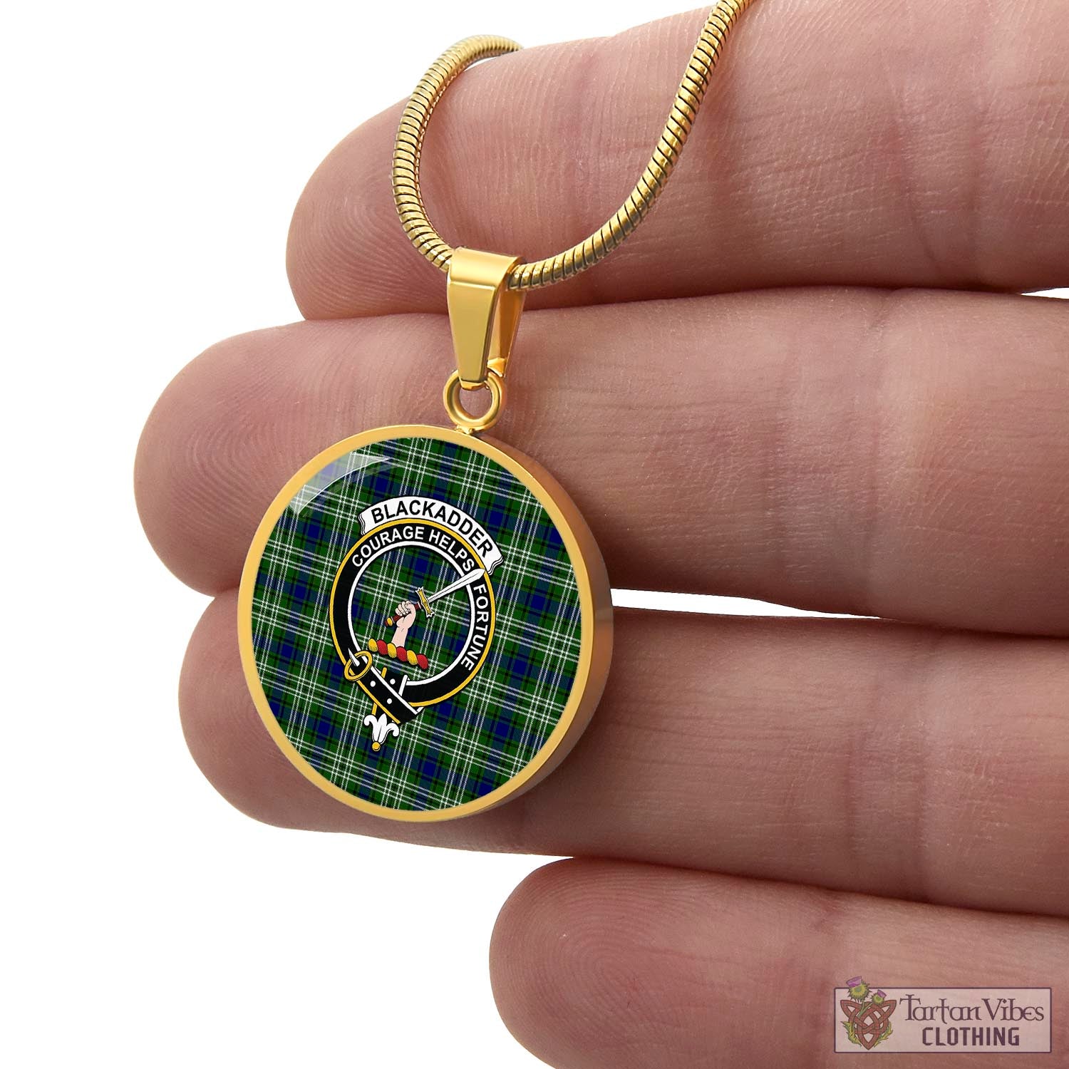 Blackadder Tartan Circle Necklace with Family Crest - Tartan Vibes Clothing
