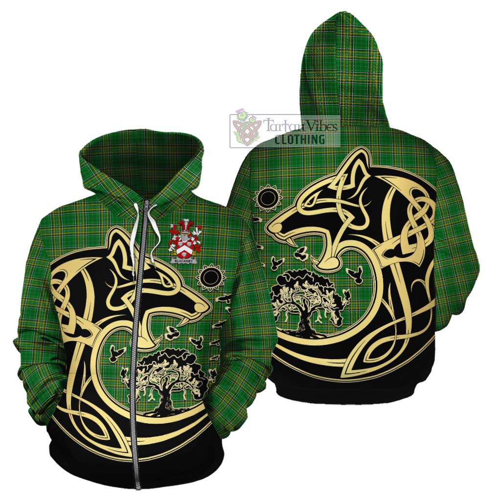 Tartan Vibes Clothing Blackney Irish Tartan Cotton Hoodie with Coat of Arms Celtic Wolf Style