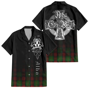 Blackstock Hunting Tartan Short Sleeve Button Up Shirt Featuring Alba Gu Brath Family Crest Celtic Inspired