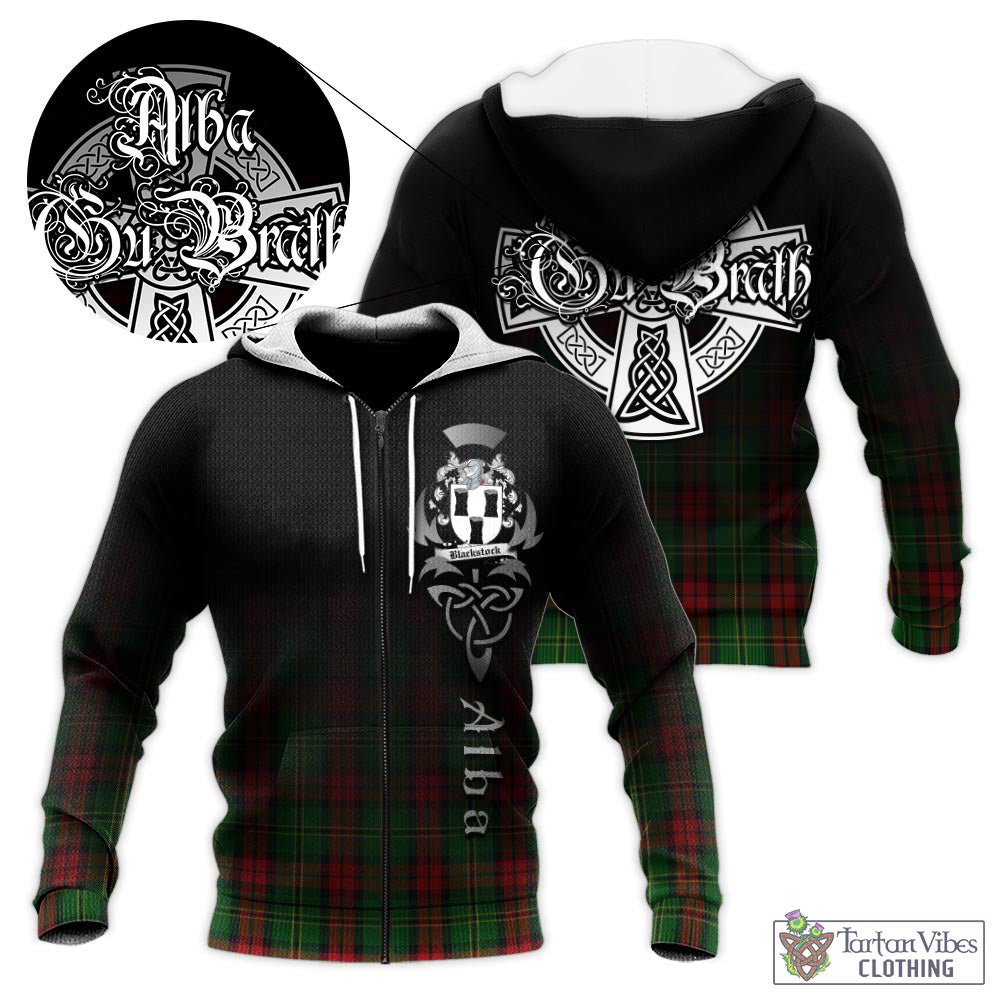 Tartan Vibes Clothing Blackstock Hunting Tartan Knitted Hoodie Featuring Alba Gu Brath Family Crest Celtic Inspired