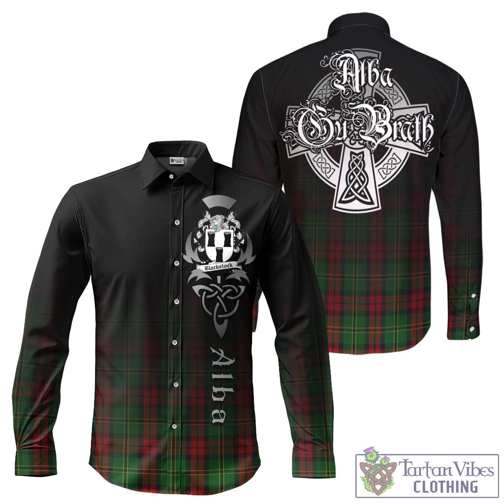 Tartan Vibes Clothing Blackstock Hunting Tartan Long Sleeve Button Up Featuring Alba Gu Brath Family Crest Celtic Inspired