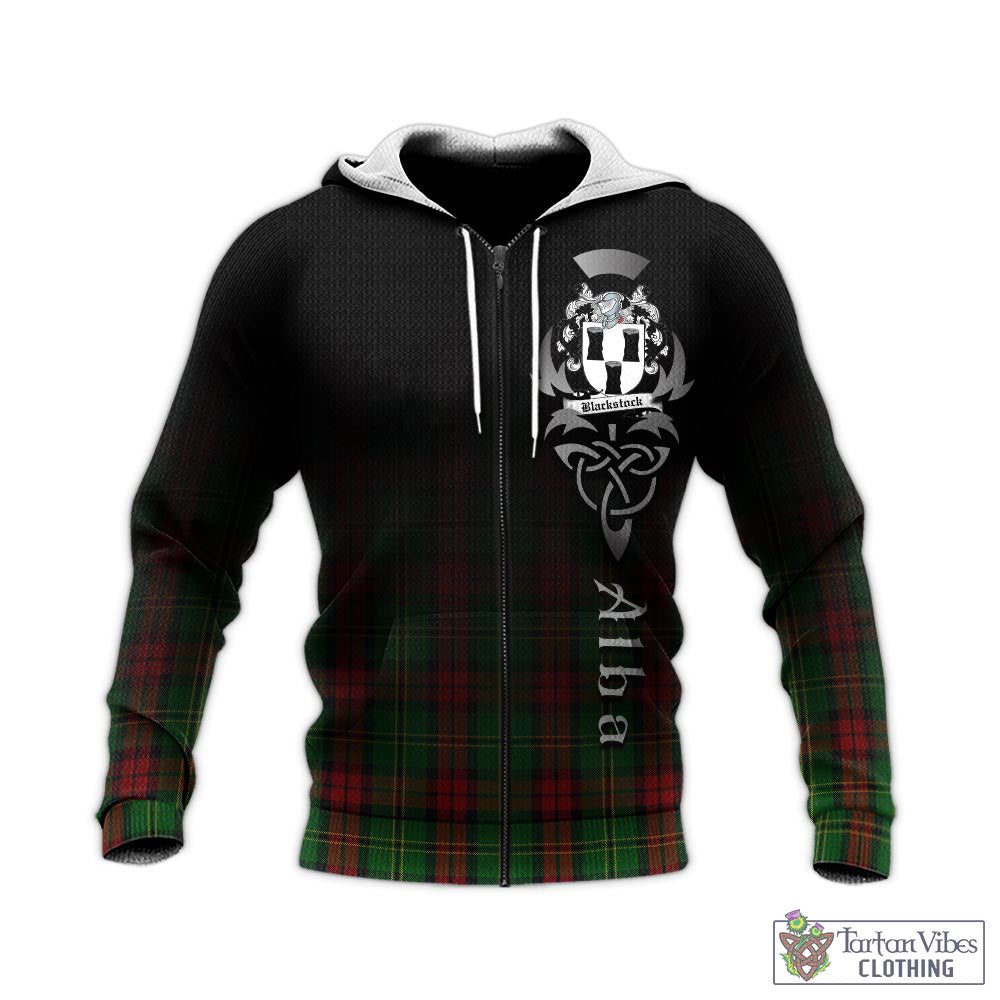 Tartan Vibes Clothing Blackstock Hunting Tartan Knitted Hoodie Featuring Alba Gu Brath Family Crest Celtic Inspired