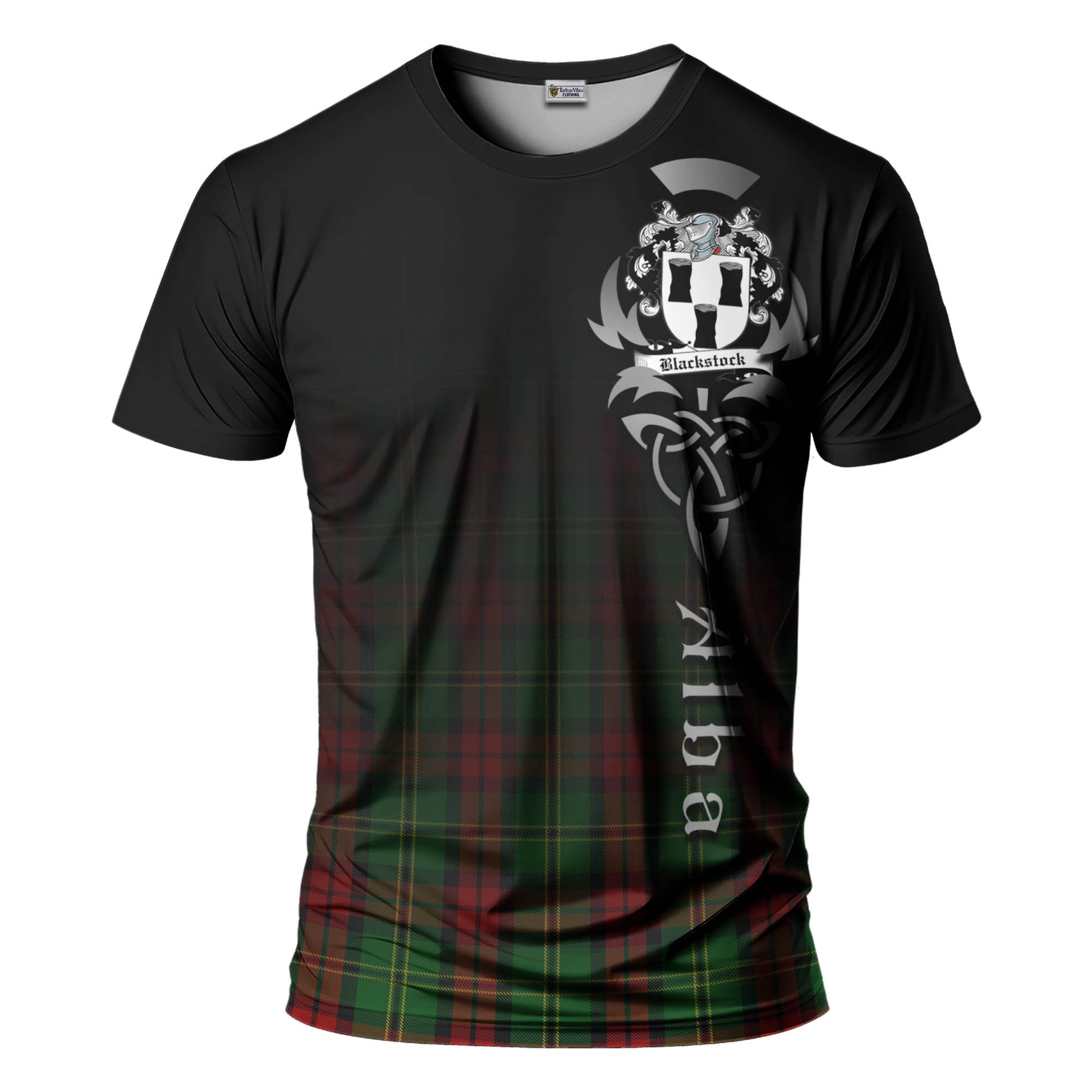 Tartan Vibes Clothing Blackstock Hunting Tartan T-Shirt Featuring Alba Gu Brath Family Crest Celtic Inspired