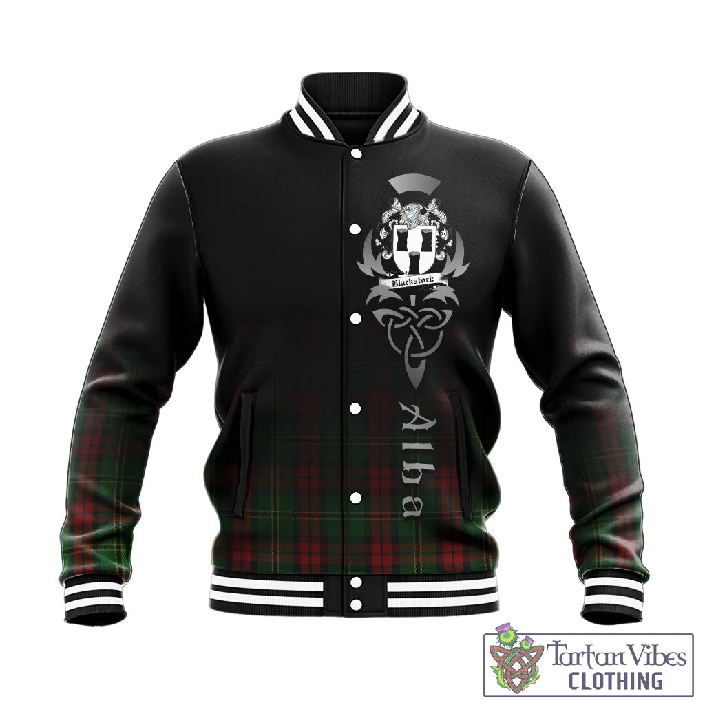 Tartan Vibes Clothing Blackstock Hunting Tartan Baseball Jacket Featuring Alba Gu Brath Family Crest Celtic Inspired