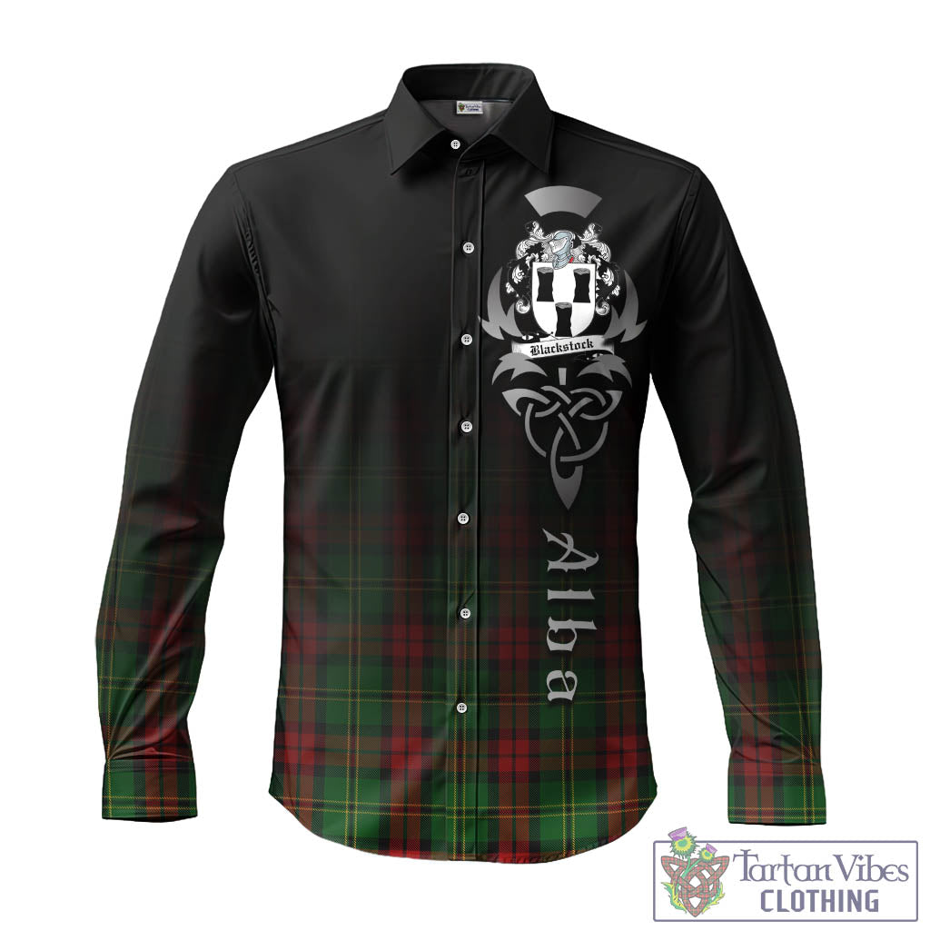 Tartan Vibes Clothing Blackstock Hunting Tartan Long Sleeve Button Up Featuring Alba Gu Brath Family Crest Celtic Inspired