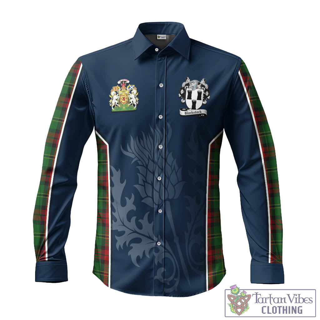 Tartan Vibes Clothing Blackstock Hunting Tartan Long Sleeve Button Up Shirt with Family Crest and Scottish Thistle Vibes Sport Style