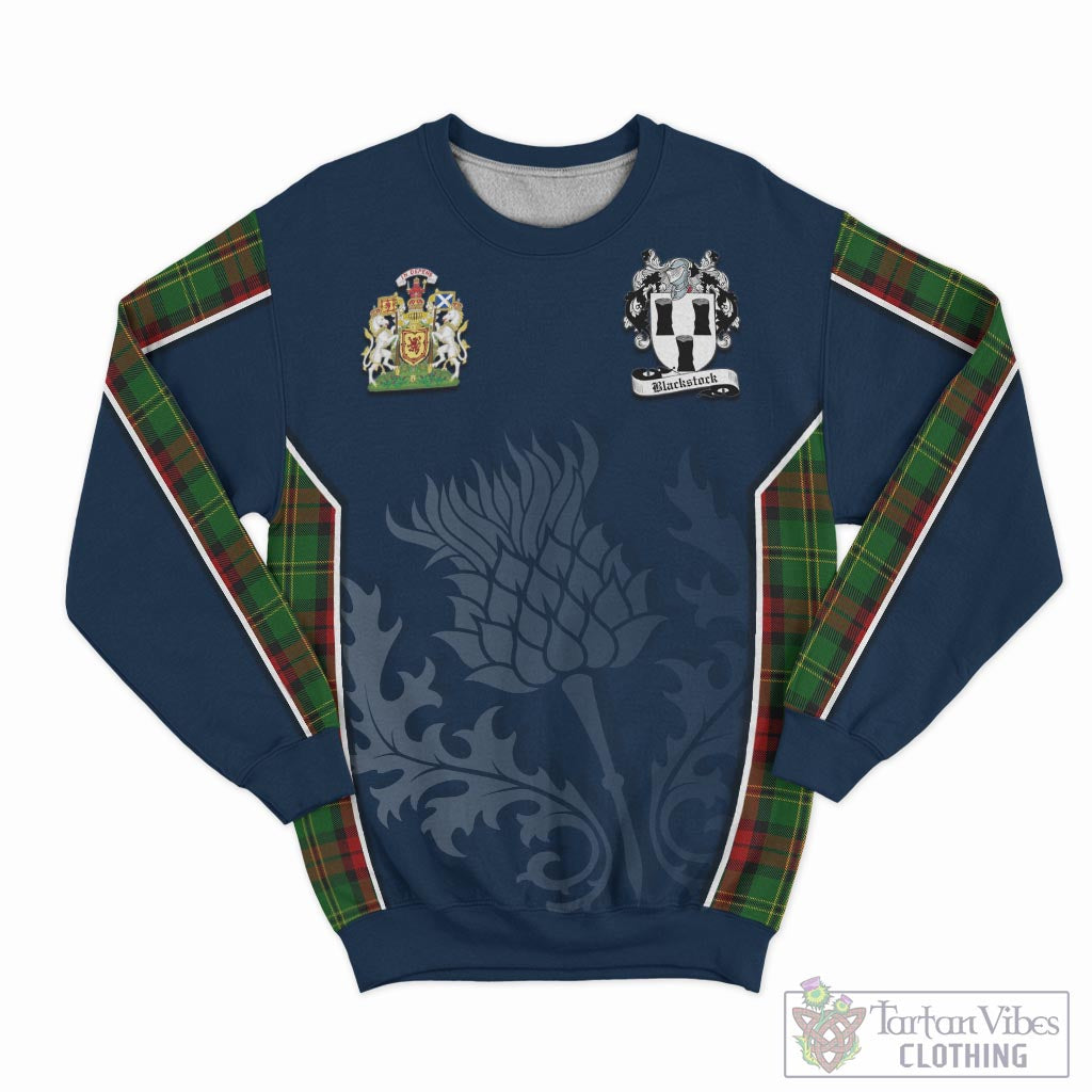 Tartan Vibes Clothing Blackstock Hunting Tartan Sweatshirt with Family Crest and Scottish Thistle Vibes Sport Style