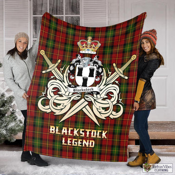 Blackstock Red Dress Tartan Blanket with Clan Crest and the Golden Sword of Courageous Legacy