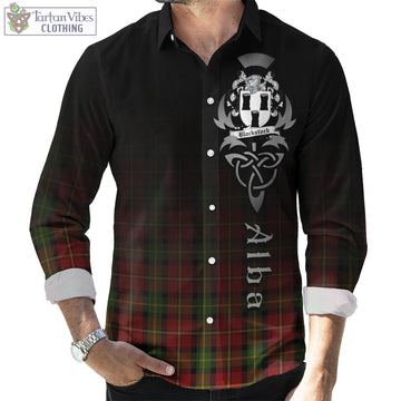 Blackstock Red Dress Tartan Long Sleeve Button Up Featuring Alba Gu Brath Family Crest Celtic Inspired