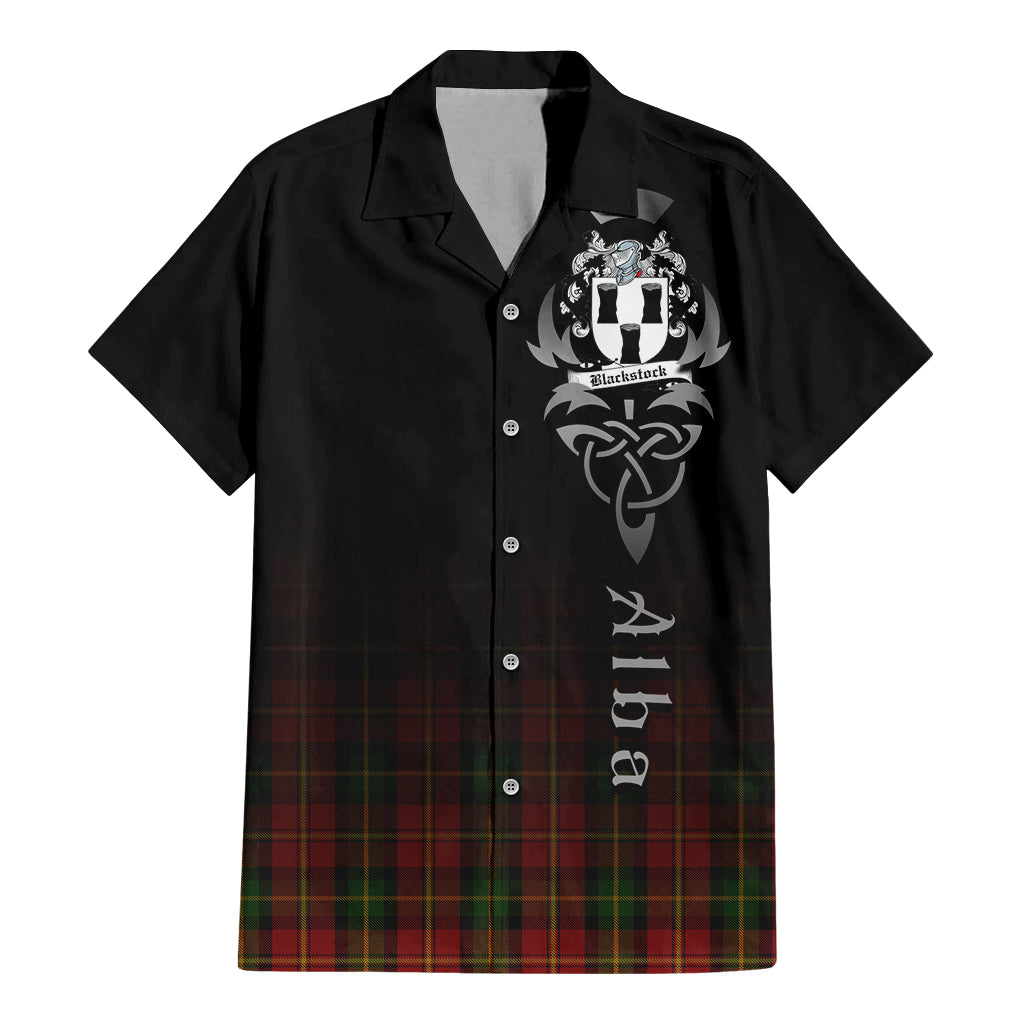 Tartan Vibes Clothing Blackstock Red Dress Tartan Short Sleeve Button Up Featuring Alba Gu Brath Family Crest Celtic Inspired