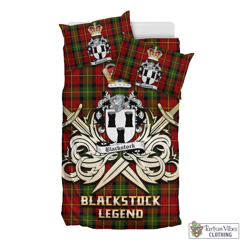 Tartan Vibes Clothing Blackstock Red Dress Tartan Bedding Set with Clan Crest and the Golden Sword of Courageous Legacy