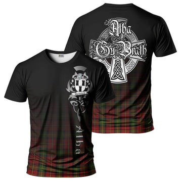 Blackstock Red Dress Tartan T-Shirt Featuring Alba Gu Brath Family Crest Celtic Inspired