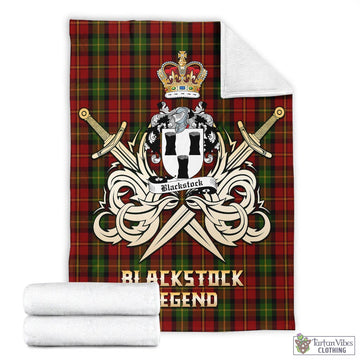 Blackstock Red Dress Tartan Blanket with Clan Crest and the Golden Sword of Courageous Legacy