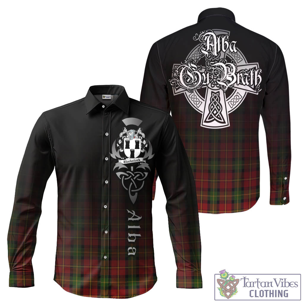 Tartan Vibes Clothing Blackstock Red Dress Tartan Long Sleeve Button Up Featuring Alba Gu Brath Family Crest Celtic Inspired