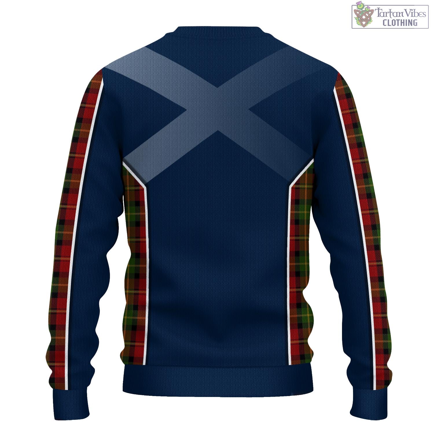 Tartan Vibes Clothing Blackstock Red Dress Tartan Knitted Sweatshirt with Family Crest and Scottish Thistle Vibes Sport Style