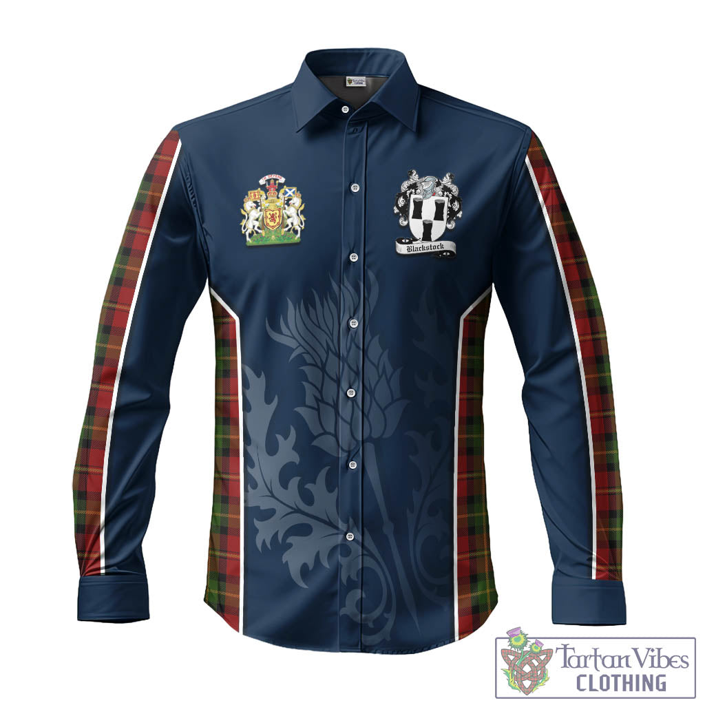 Tartan Vibes Clothing Blackstock Red Dress Tartan Long Sleeve Button Up Shirt with Family Crest and Scottish Thistle Vibes Sport Style