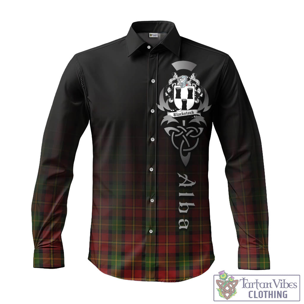 Tartan Vibes Clothing Blackstock Red Dress Tartan Long Sleeve Button Up Featuring Alba Gu Brath Family Crest Celtic Inspired