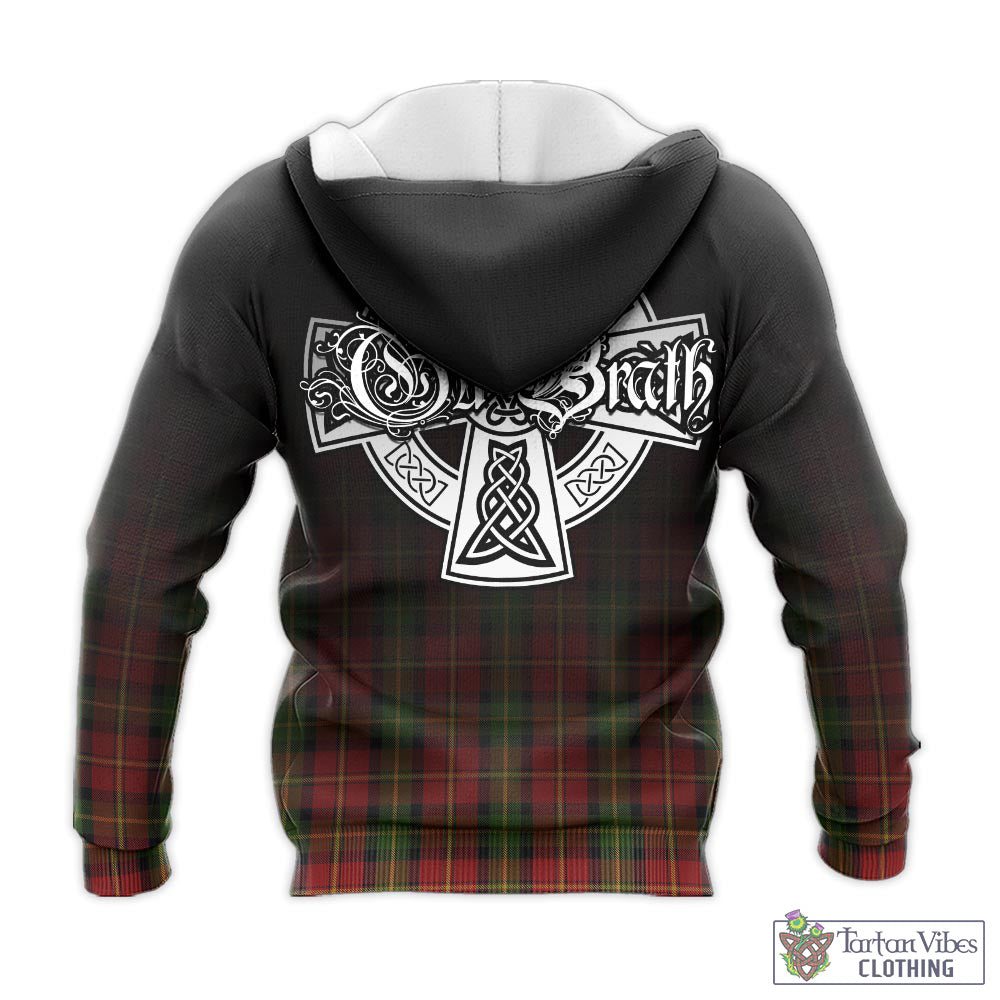 Tartan Vibes Clothing Blackstock Red Dress Tartan Knitted Hoodie Featuring Alba Gu Brath Family Crest Celtic Inspired